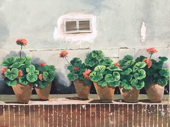 Graffiti of potted plants on wall