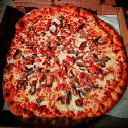 High angle view of pizza