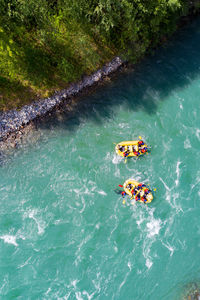 High angle view of people in sea