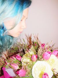 Woman with pink flowers