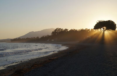 Scenic view of sea against clear sky during sunset