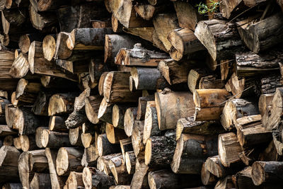 A pile of cut wooden logs used as fuel to heat a house and as firewood. 