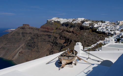 High angle view of buildings against mountain