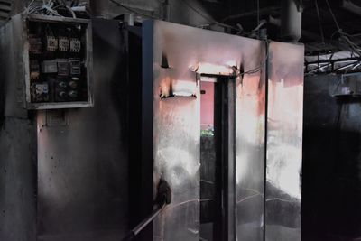 Close-up of old machine part in factory