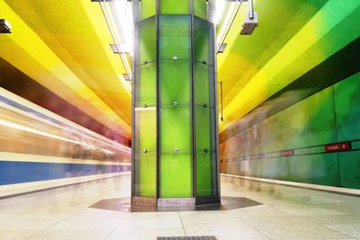 Interior of illuminated subway station