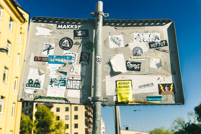 Low angle view of building against clear blue sky