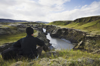 Hiker looking at view