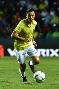 Low section of man playing soccer ball on grass