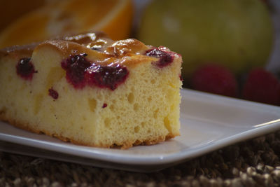 Close-up of cake slice in plate