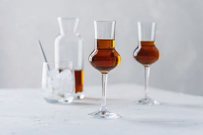 Close-up of wine in glass on table