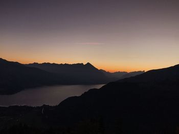 Scenic view of silhouette mountains against sky at sunset