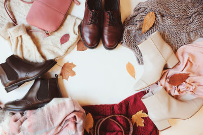 High angle view of shoes on table