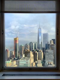 City skyline at sunset