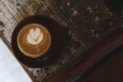 High angle view of coffee on table