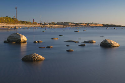 Scenic view of sea against clear sky