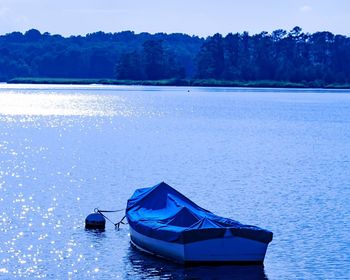 Scenic view of calm lake against clear sky