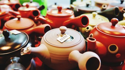 High angle view of tea candles on table