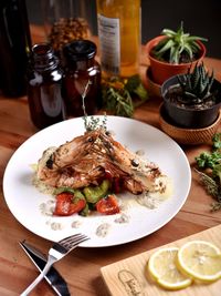 Close-up of food in plate on table