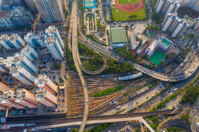 High angle view of buildings in city