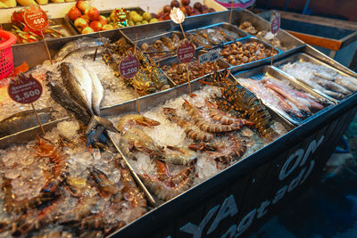 High angle view of fish for sale