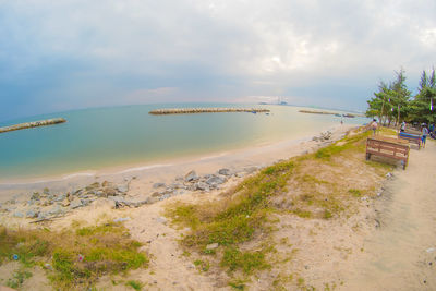 Scenic view of beach against sky