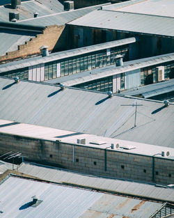 High angle view of modern buildings in city