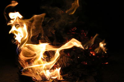 Close-up of bonfire at night