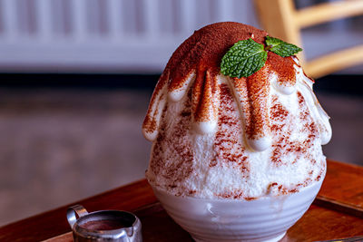 Close-up of dessert on table