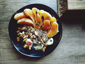 High angle view of breakfast on table