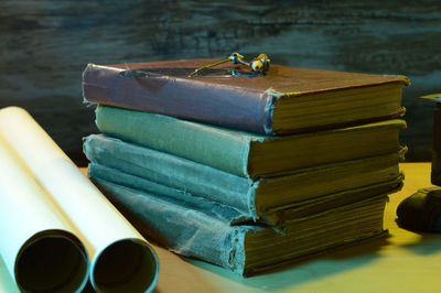Close-up of books on table