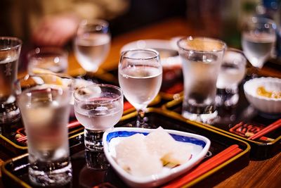 Close-up of drinks on table