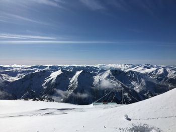 Scenic view of snowcapped mountains against sky