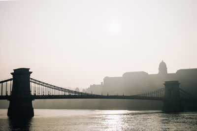 View of suspension bridge in city