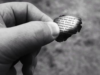 Close-up of man holding leaf