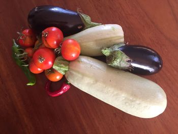 High angle view of vegetables on table