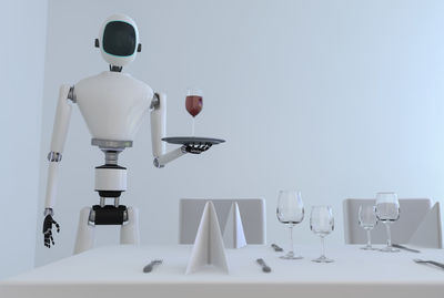 White wine glass on table
