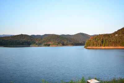 Scenic view of lake against clear sky