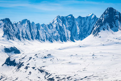 Scenic view of snowcapped mountains against sky