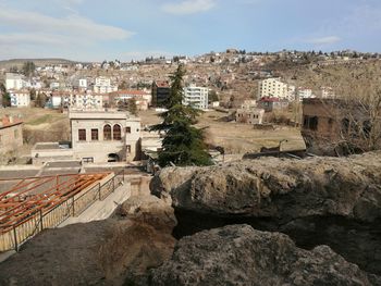 High angle view of townscape against sky