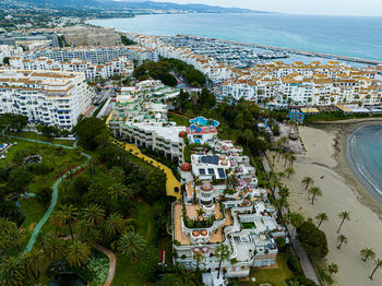 High angle view of buildings in city