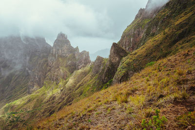 Scenic view of valley and mountains