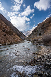 Scenic view of snowcapped mountains against sky