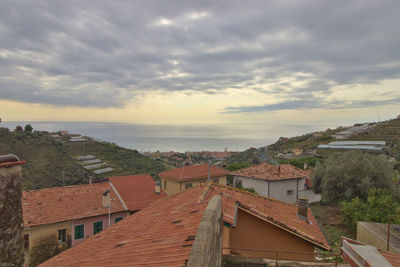 High angle view of townscape against sky