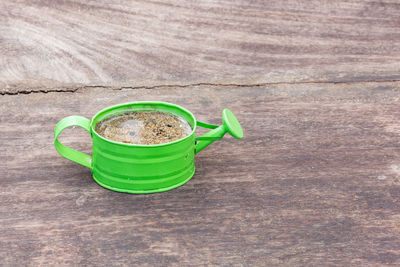 High angle view of drink on table