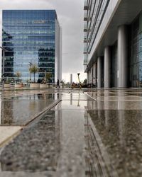 Reflection of buildings in puddle