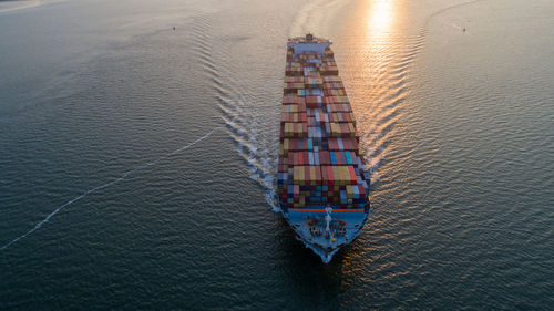 High angle view of boat in sea