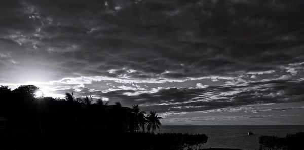 Silhouette of trees against cloudy sky