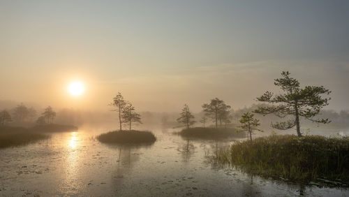 Scenic view of lake against sky during sunset