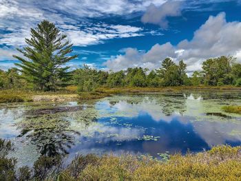 Scenic view of lake against sky