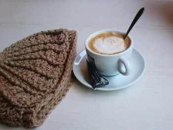 High angle view of coffee on table